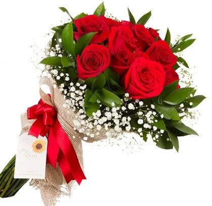 Mini Buque de Rosas Vermelhas+ Chuva de Prata