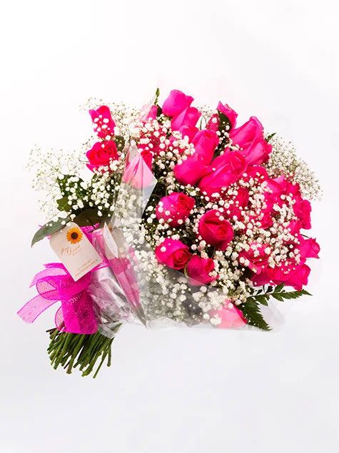 Rosas Pink Tipo Exportação + Chuva de Prata