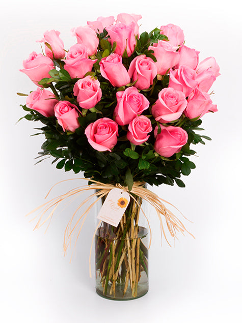 Arranjo com 24 Rosas cor de Rosa
