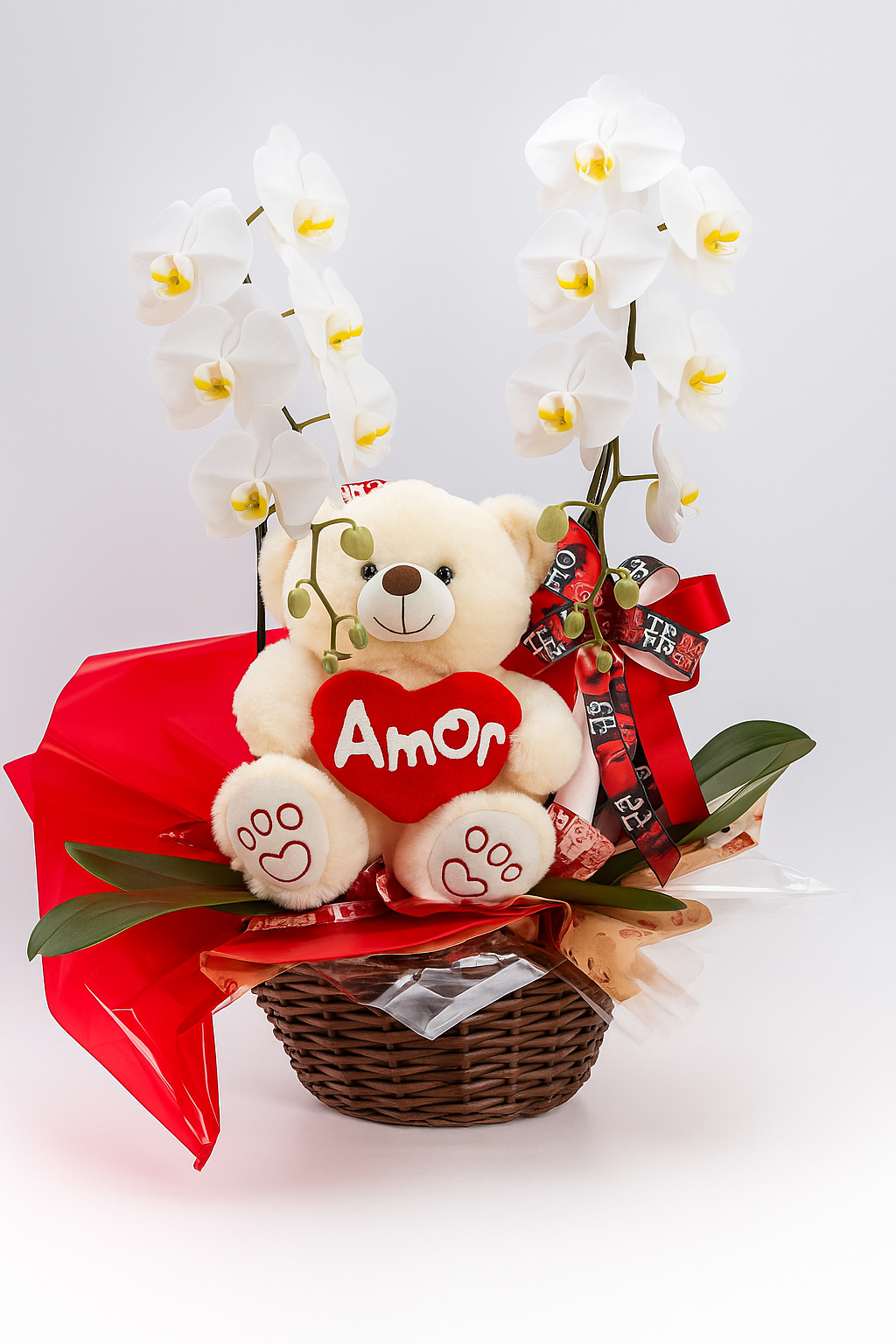 Cesta Especial Orquídea com Urso